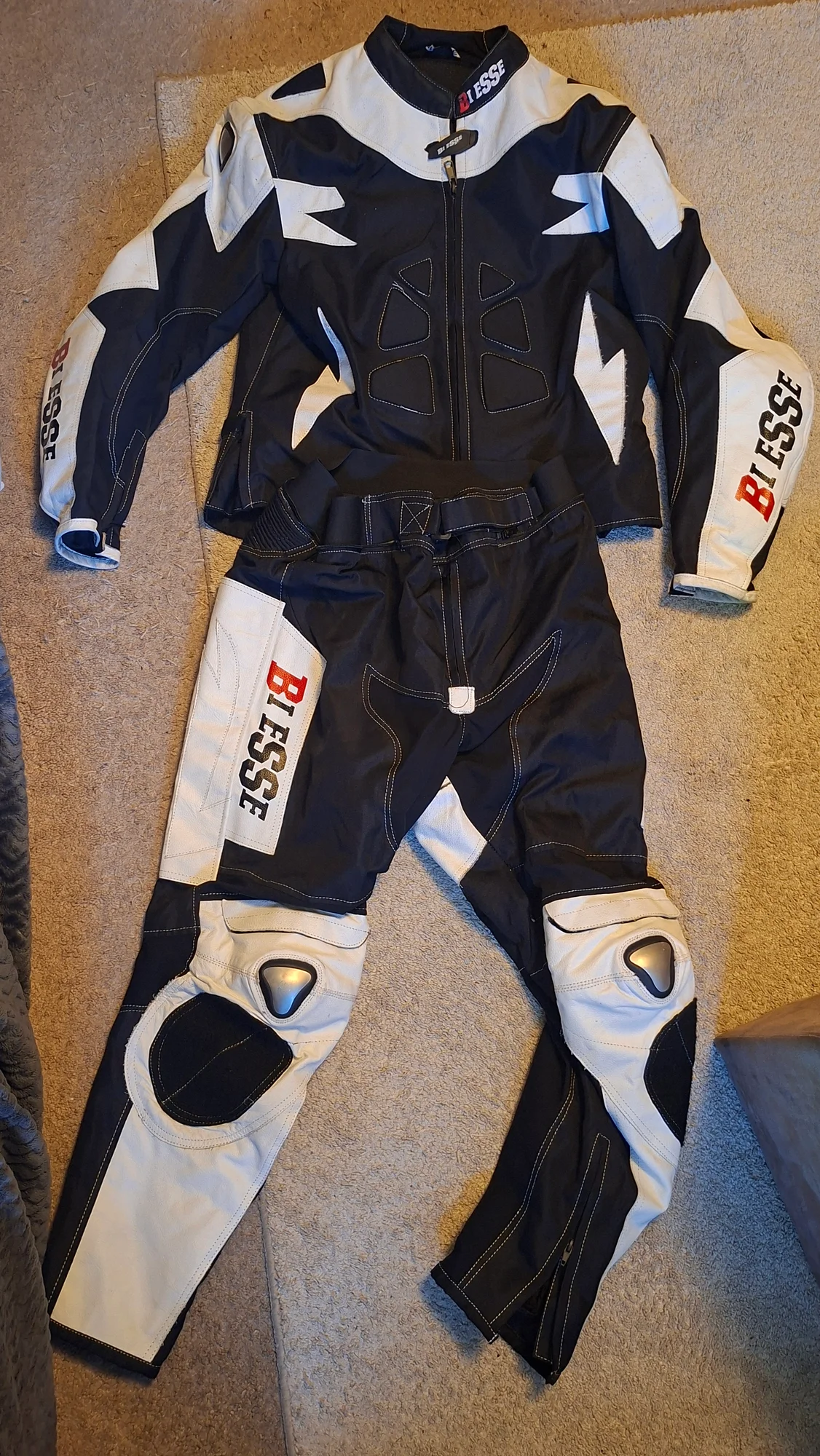 2 Piece Leather suit jack and pants with velcro for sliders